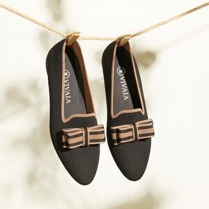 VIVAIA Pointed-Toe Knit Flats Comfortable Loafers Black Shoes size‎ EU/39 US/8